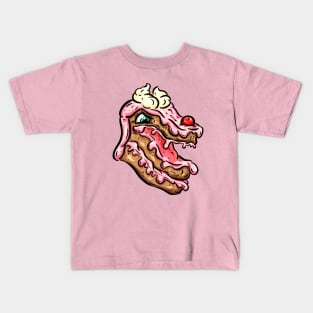 Monster Chocolate Cake Slice With Cherry And Cream Cartoon Character Kids T-Shirt